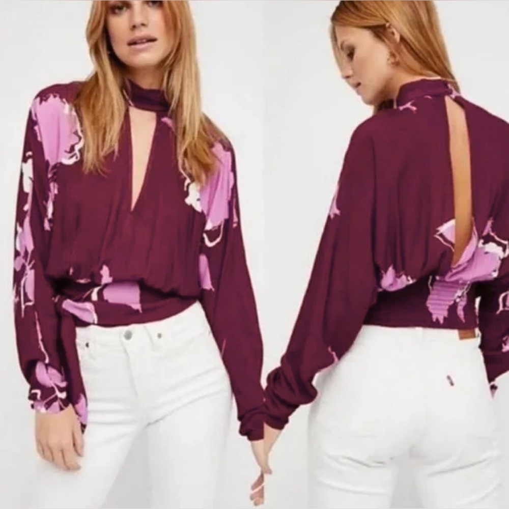 Free People Say You Love Me floral print key-hole blouse